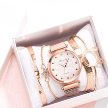 Load image into Gallery viewer, Fashion 5pcs Set Women Watches Luxury Magnet Buckle Flower Rhinestone Watch Ladies Quartz Wrist Watch Bracelet Set Reloj Mujer